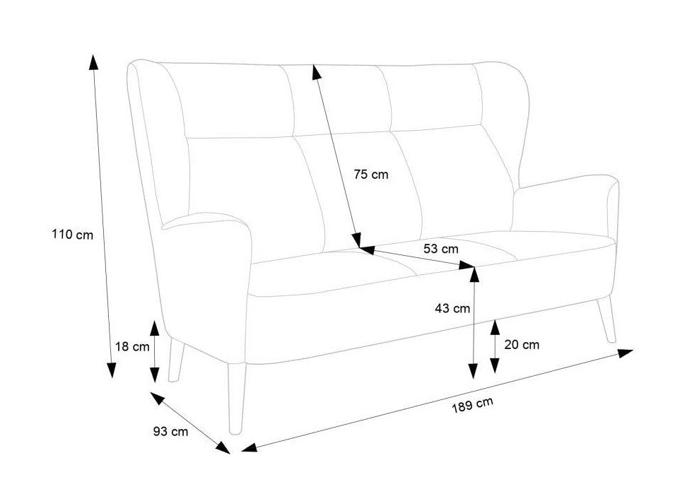Dīvāns Paris 3 189/93/110 cm melnas kājas - N1 Home