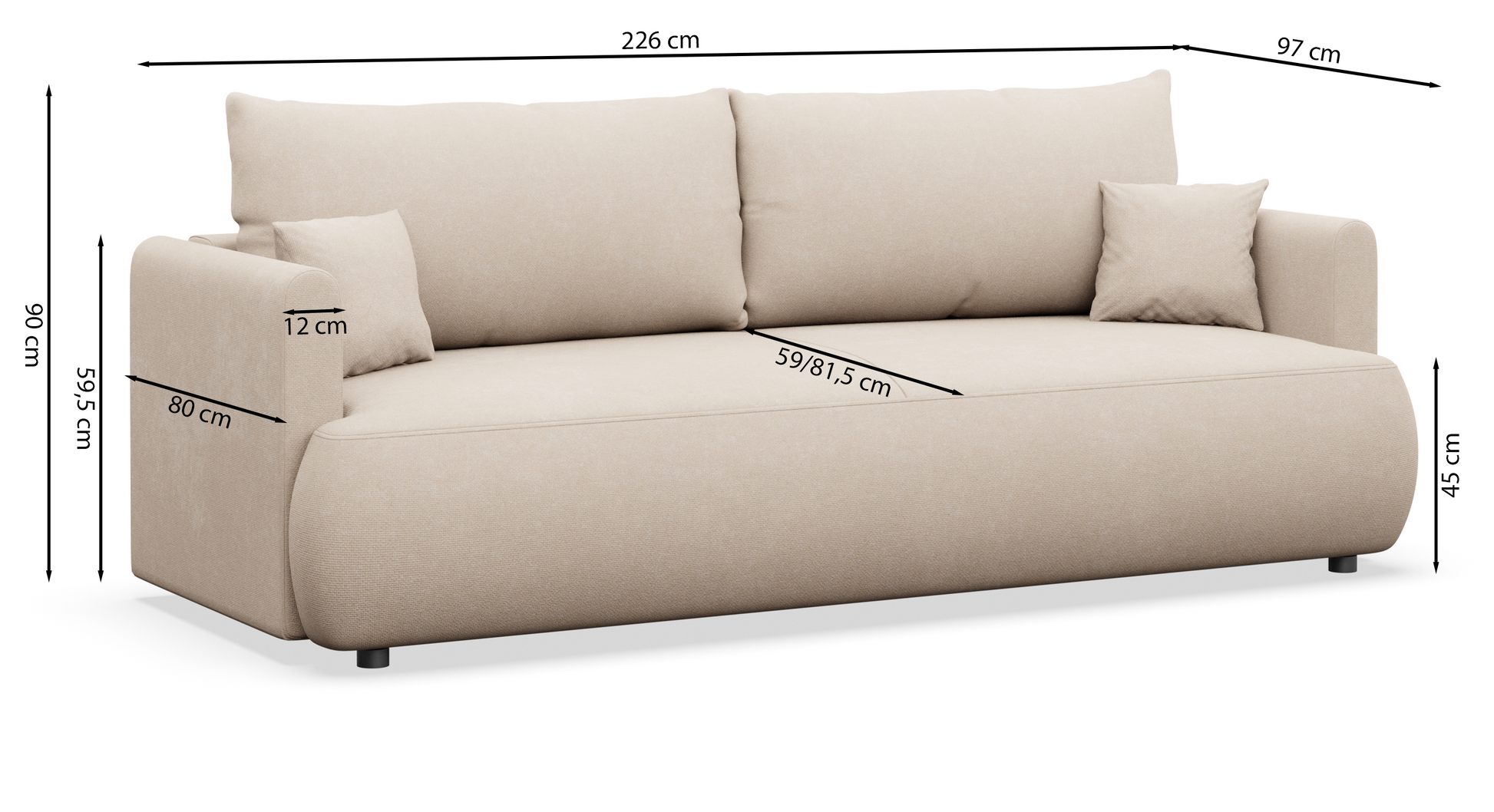 Dīvāns Ovors 226/90/97 cm Storm 85 - N1 Home