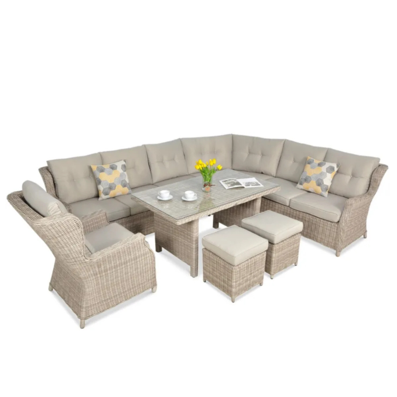 Ēdamgalda komplekts Dova 306/246/87 cm gaiši bēšs - N1 Home