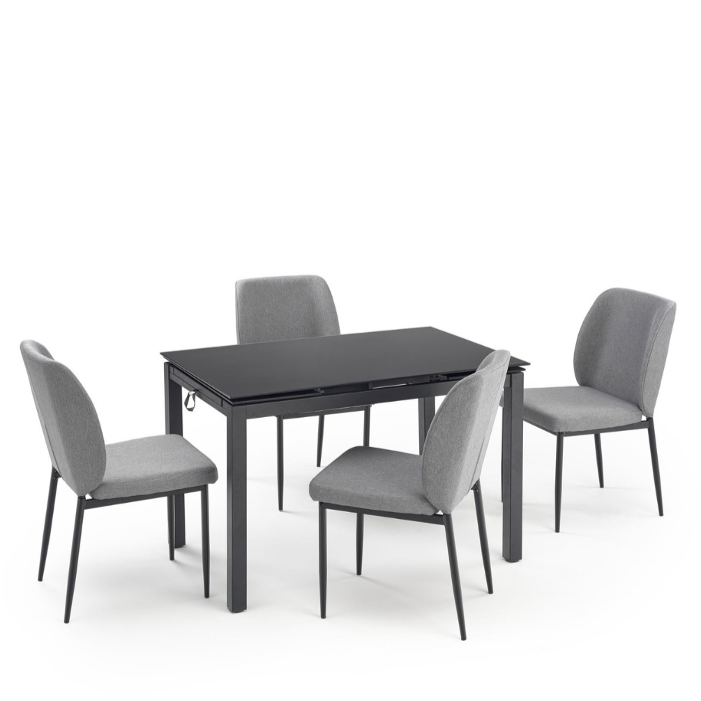 Komplekts galds un krēsli 110-170/70/76 cm; 44/58/89/47 cm melns/pelēks - N1 Home