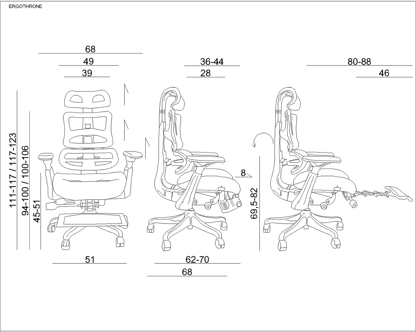 Krēsls Turb A ar kāju pakāli 111/53/36 cm melns - N1 Home