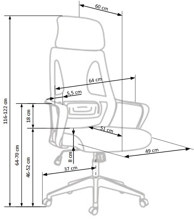 Krēsls Val 64/60/116-122/46-52 cm balts/pelēks/melns