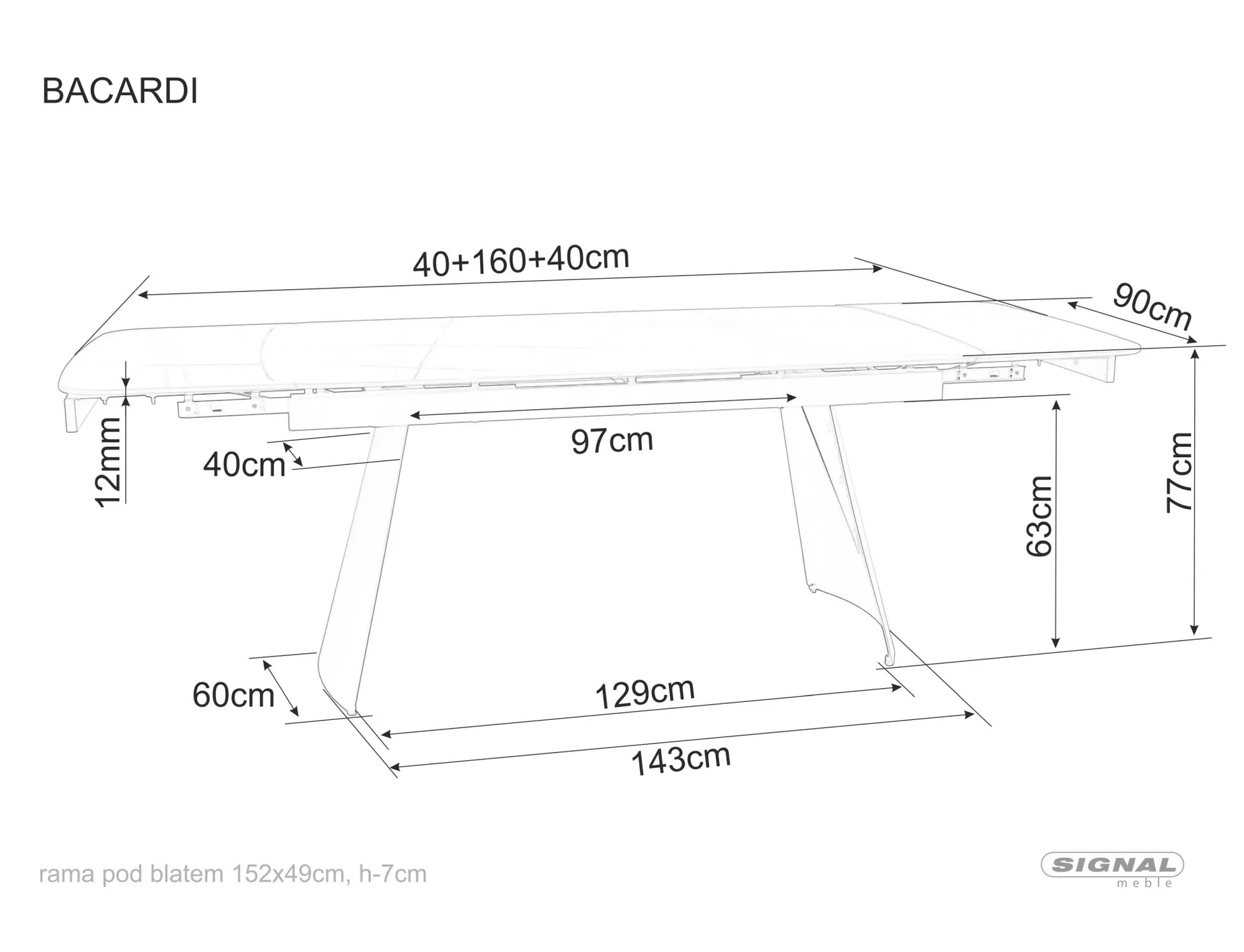 Galds Bakari 160/76/90 cm melns - N1 Home
