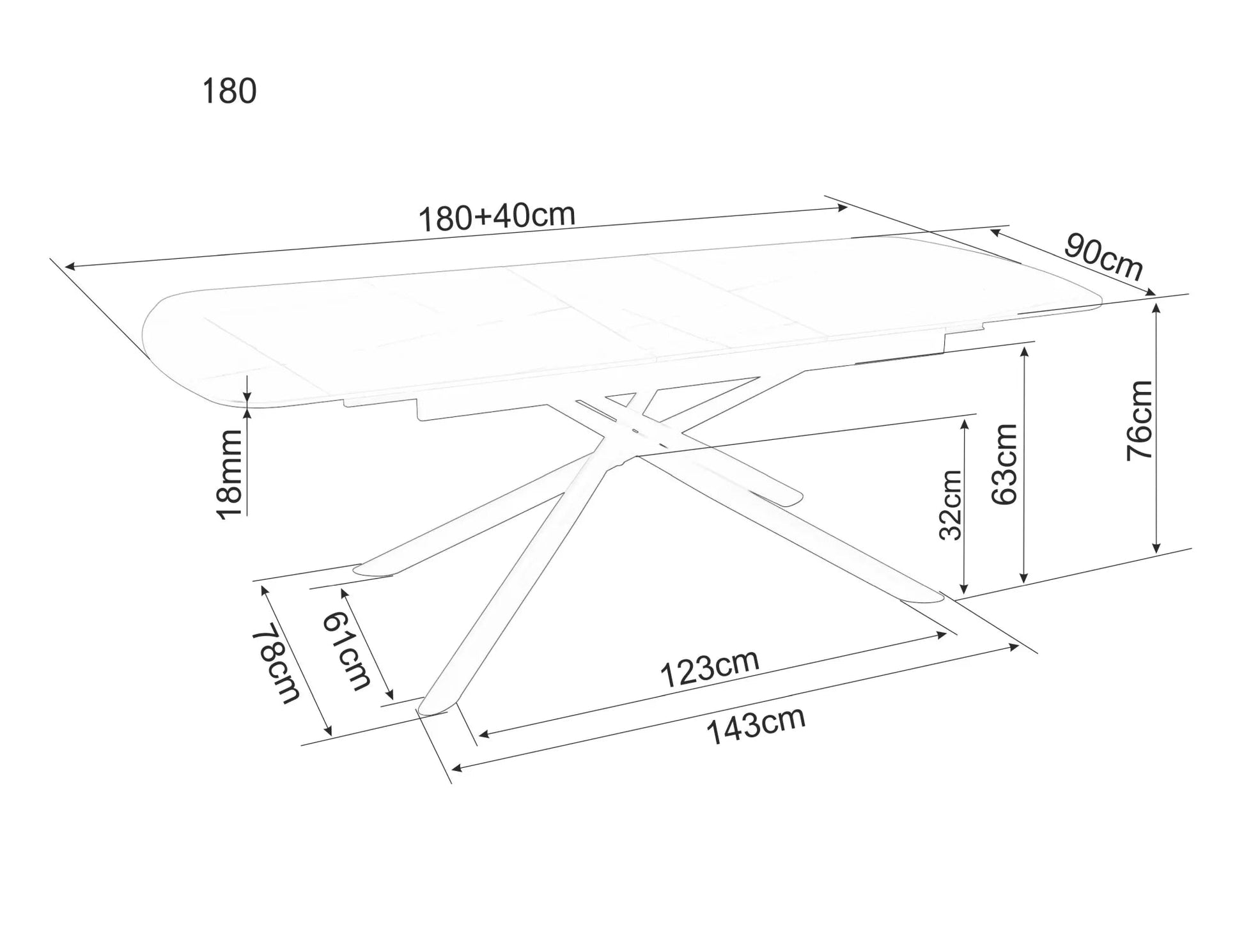 Galds Vekta 160;180/75/90 cm melns - N1 Home