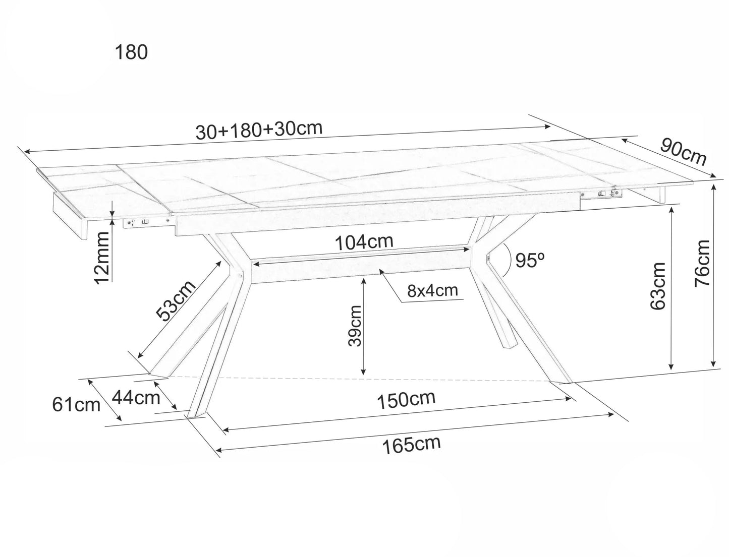 Galds Imperi 160; 180/74/90 cm melns - N1 Home