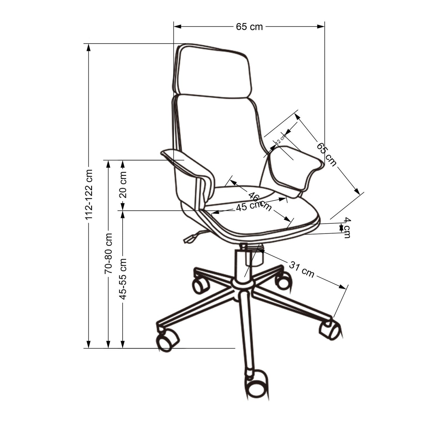 Krēsls Veb 65/65/112-122/45-55 cm dzintars/melns