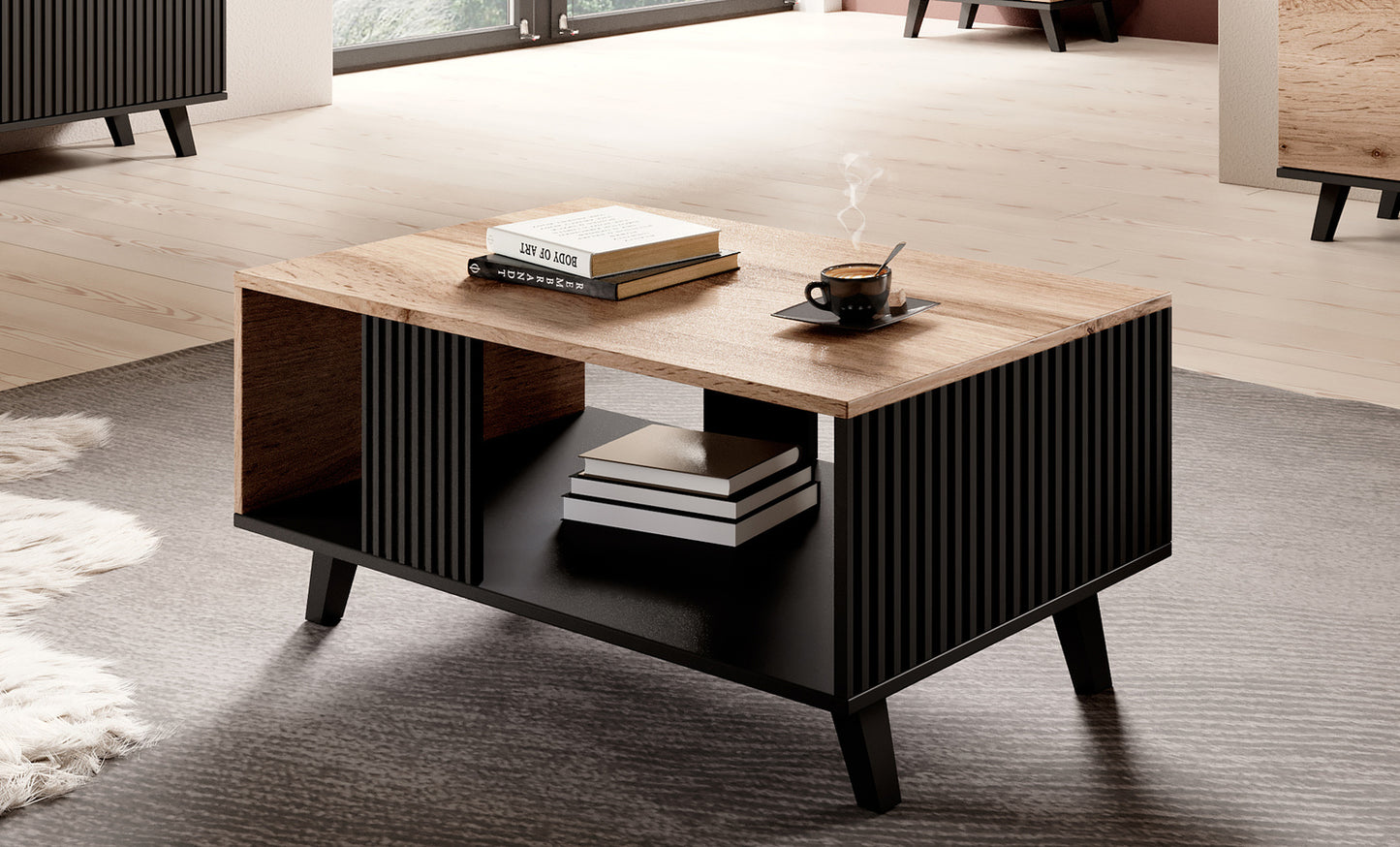 Kafijas galdiņš Berlin 92/50/40 cm Votan ozols/melns - N1 Home