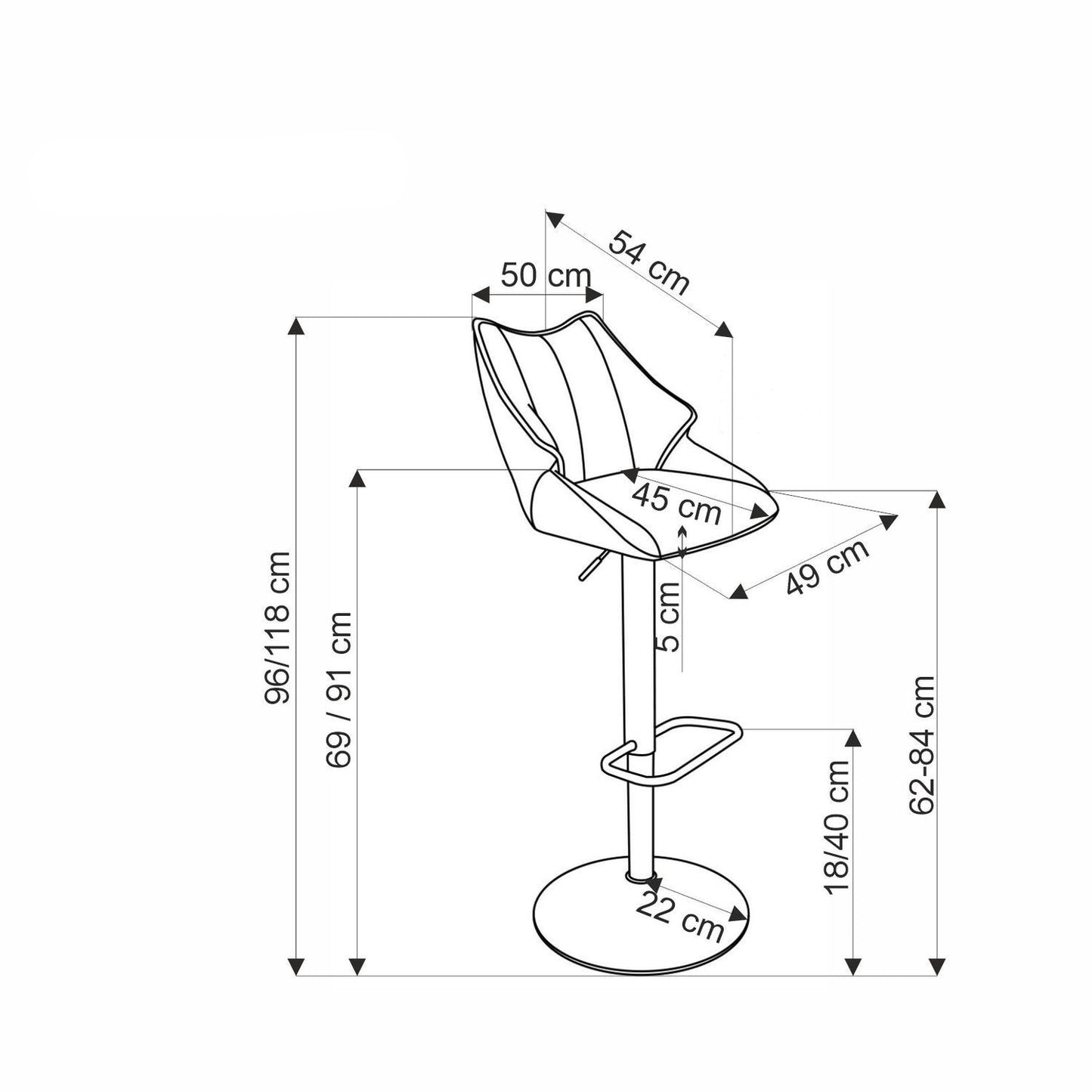 Bāra krēsls Jok 50/54/96-118/62-84 cm pelēks - N1 Home