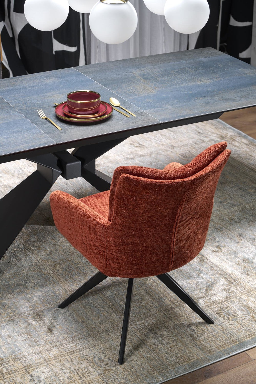 Galds Luciar 180/90/76 cm zils marmors/melns - N1 Home