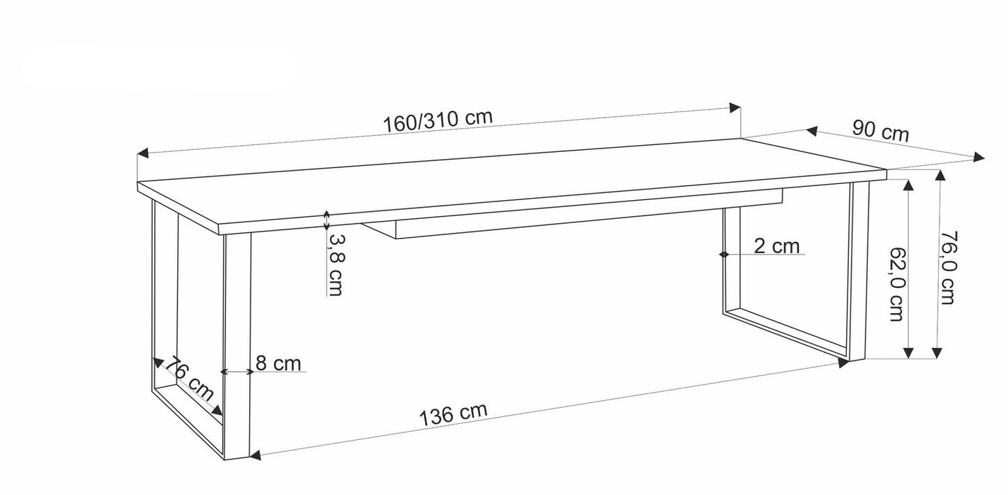 Galds Can 160-310/90/76/76-136 cm ozols