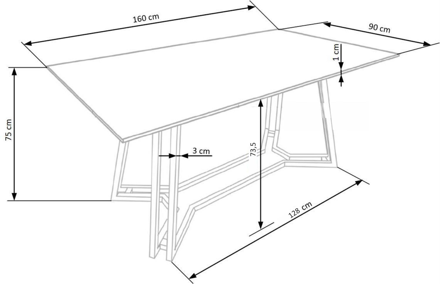 Galds Konama 160/90/75 cm melns marmors/zelts - N1 Home