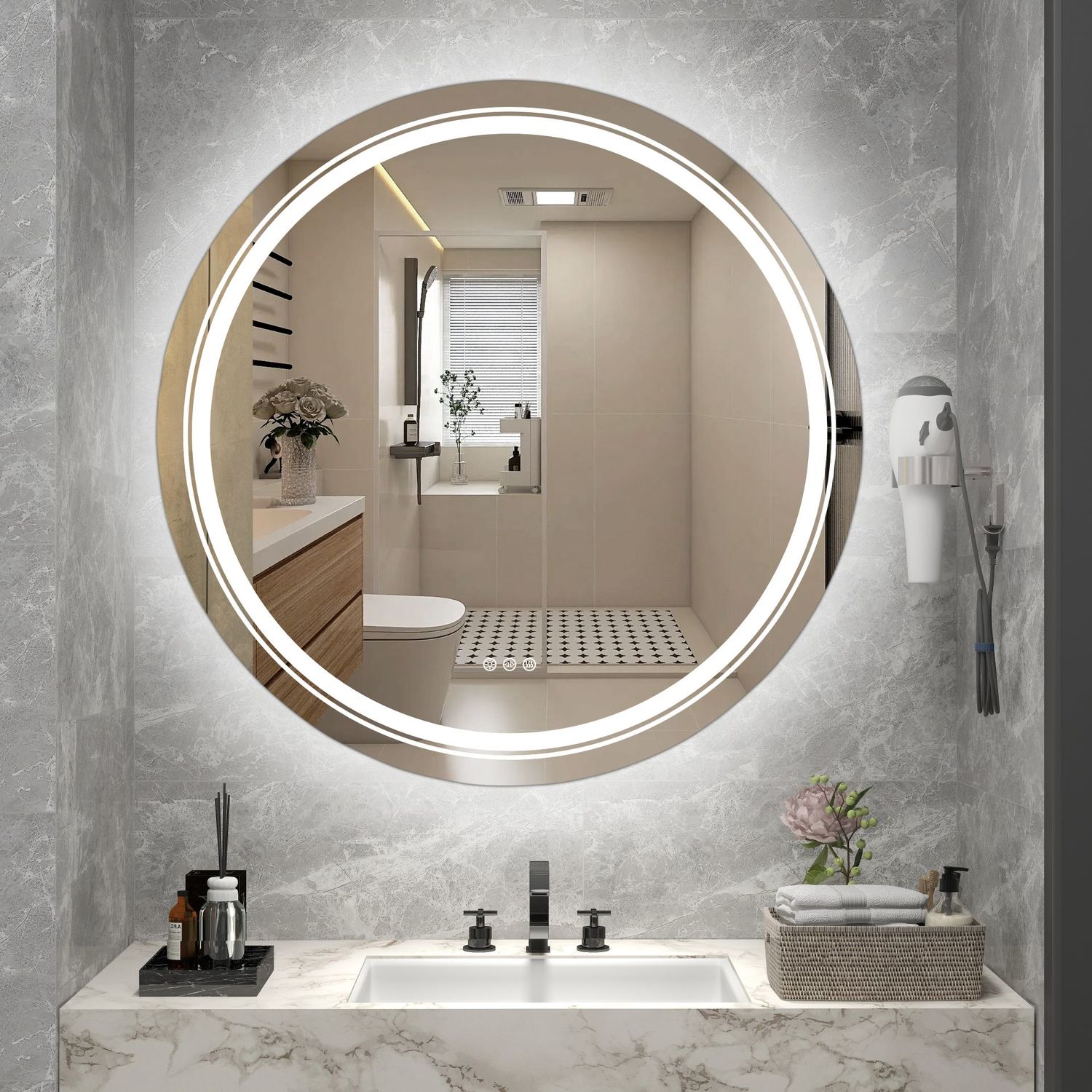 Spogulis Dove 60/60/4,5 cm; 80/80/4,5 cm sudraba - N1 Home