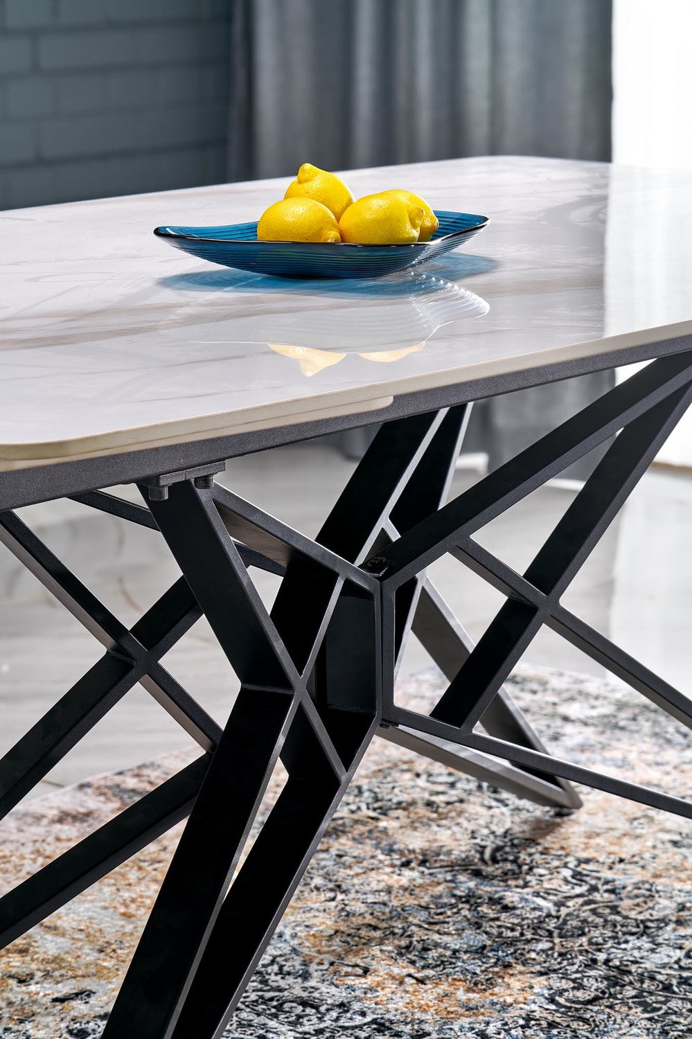 Galds Alfer 160-240/91/76 cm balts marmors/melns - N1 Home