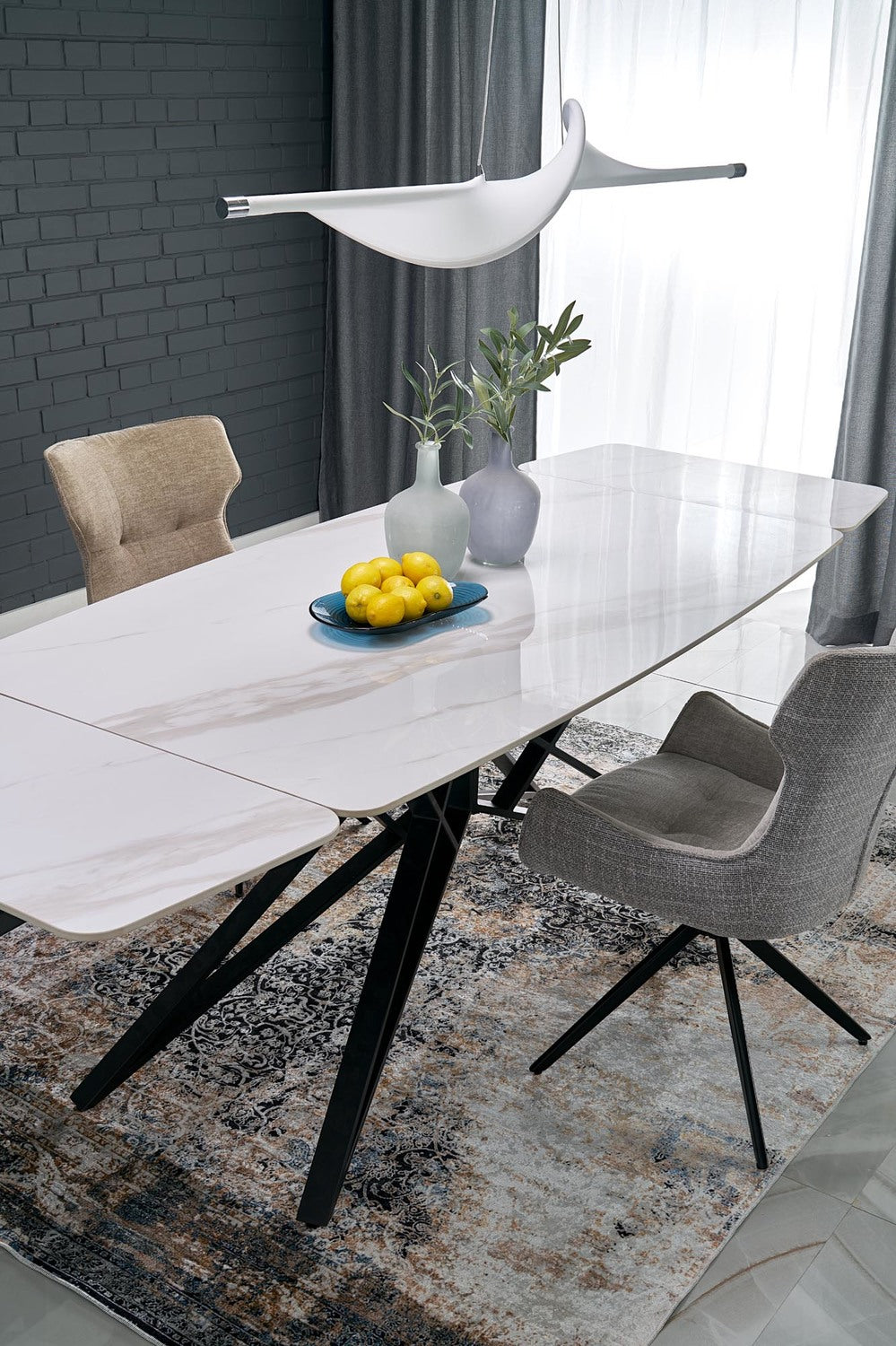 Galds Alfin 160/91/76 cm balts marmors/melns - N1 Home