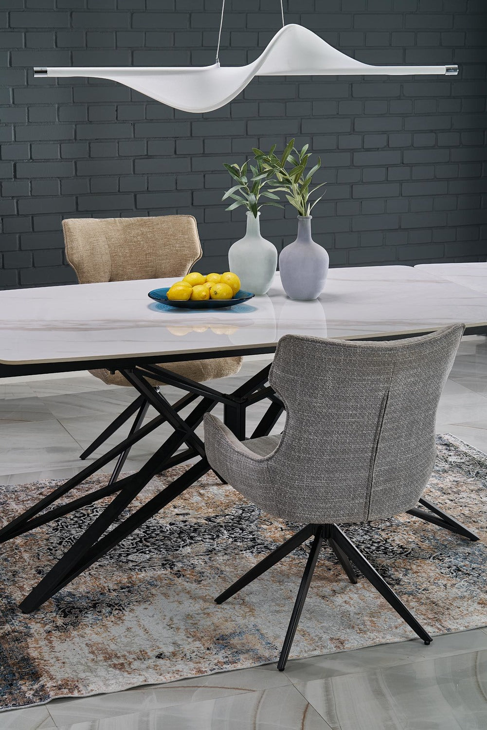 Galds Alfer 160-240/91/76 cm balts marmors/melns - N1 Home