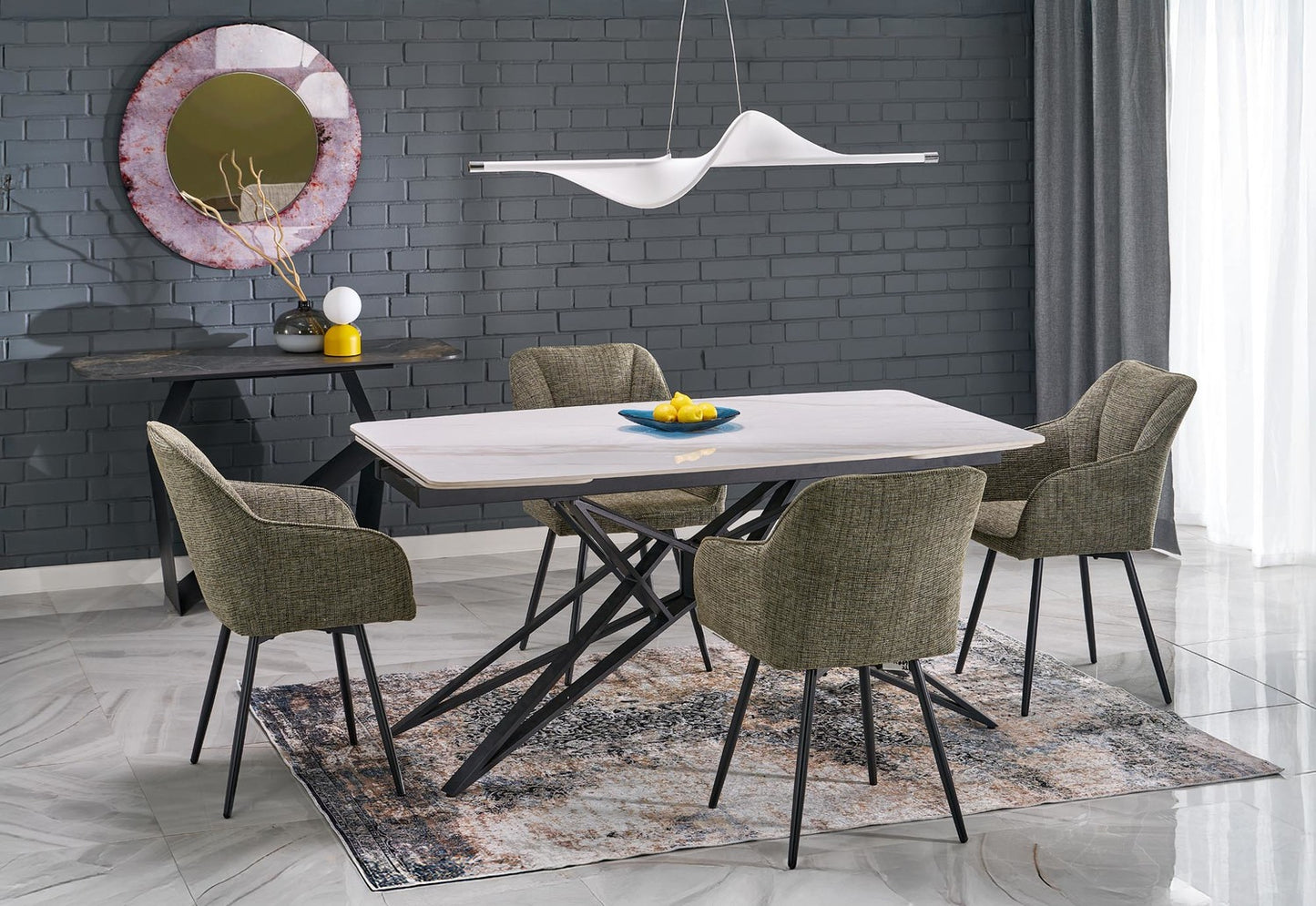 Galds Alfin 160/91/76 cm balts marmors/melns - N1 Home