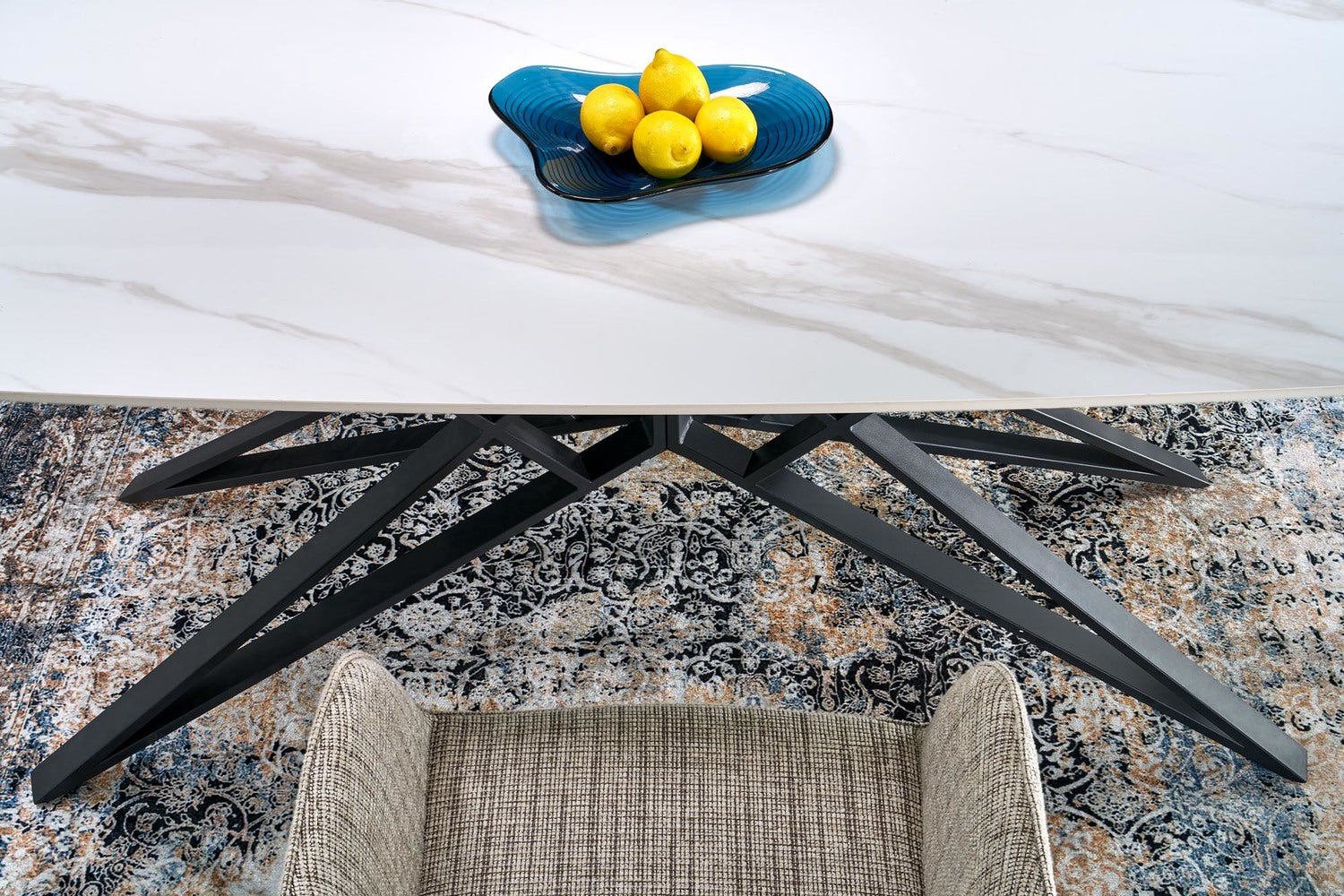 Galds Alfer 160-240/91/76 cm balts marmors/melns - N1 Home