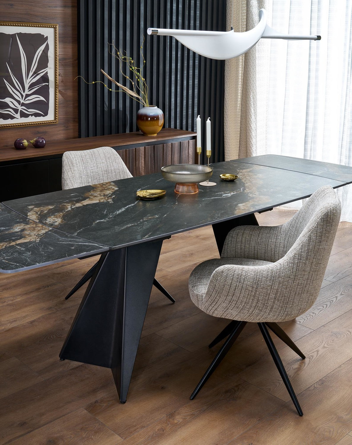 Galds Armo 165-241/90/77 cm melns marmors/melns - N1 Home