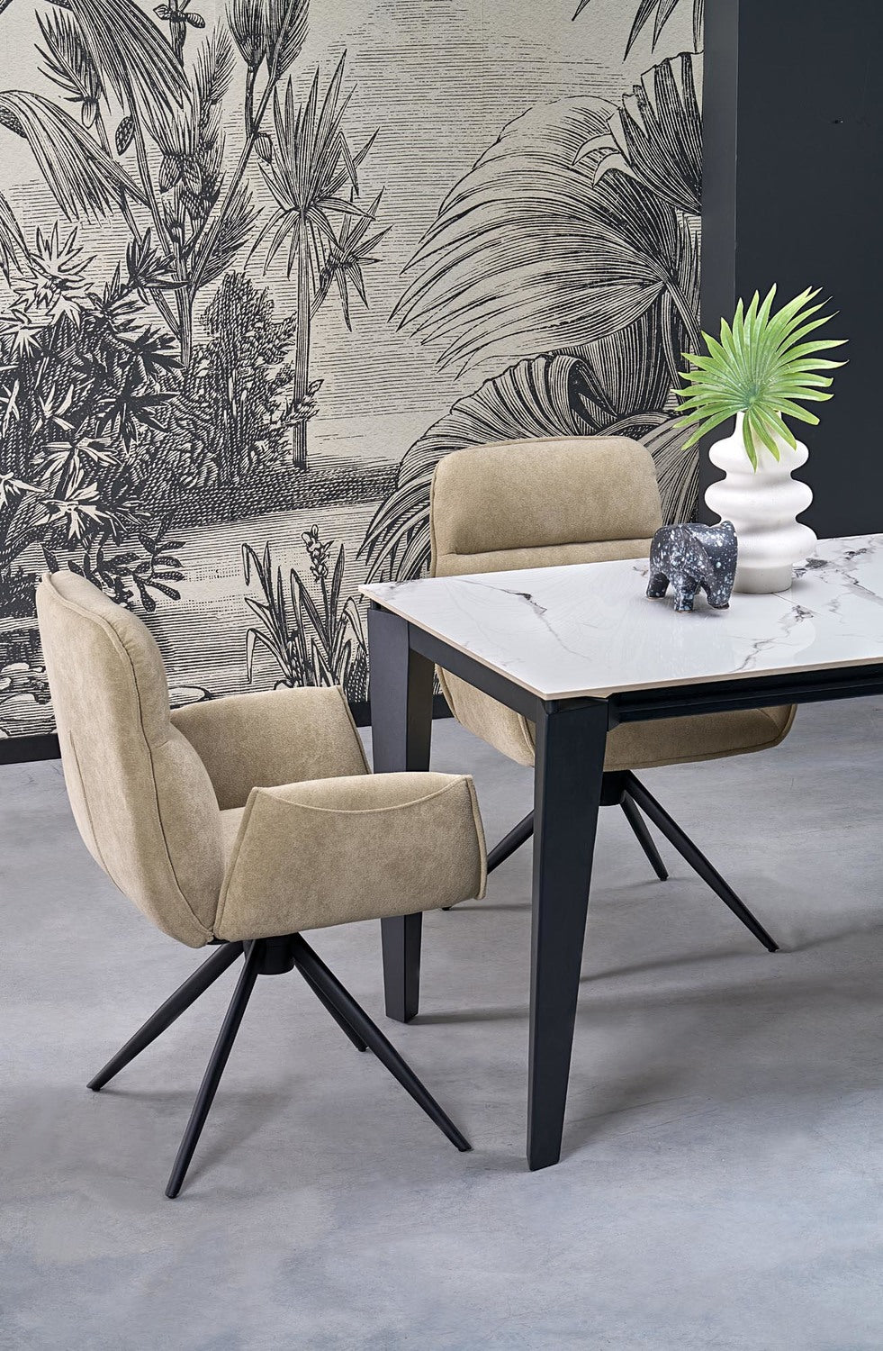 Galds Feix 81/76/141-184 cm balts marmors/melns - N1 Home