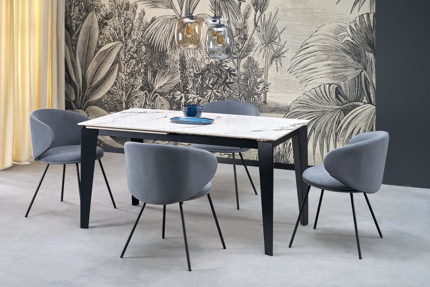 Galds Feix 81/76/141-184 cm balts marmors/melns - N1 Home