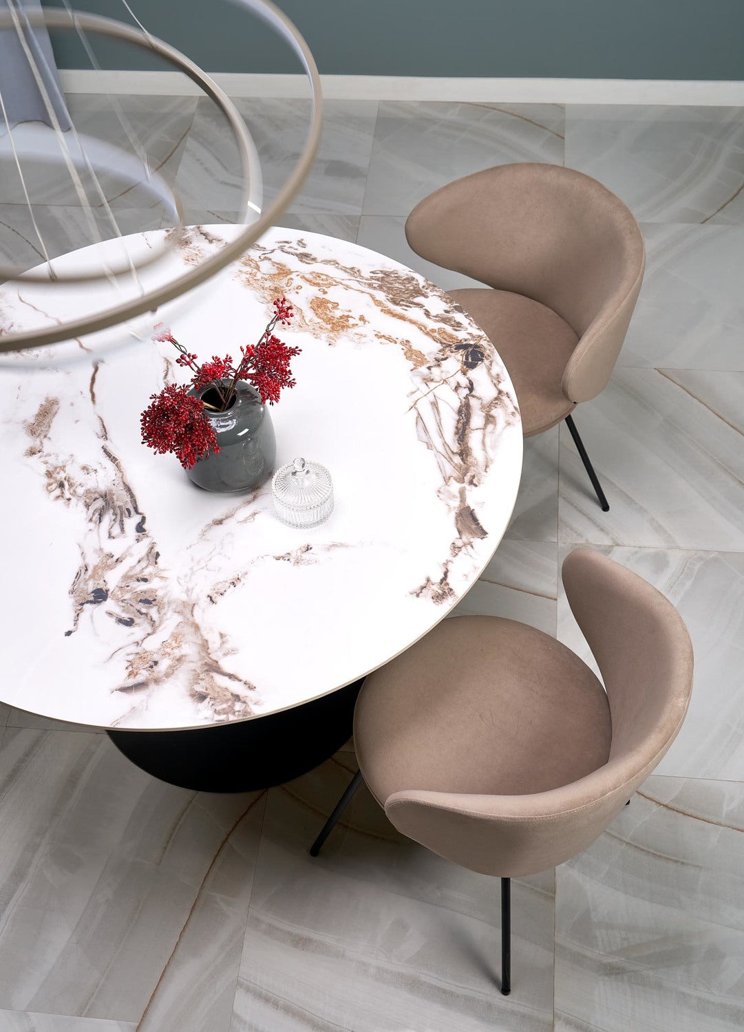 Galds Gars 120/76 cm balts marmors/melns - N1 Home