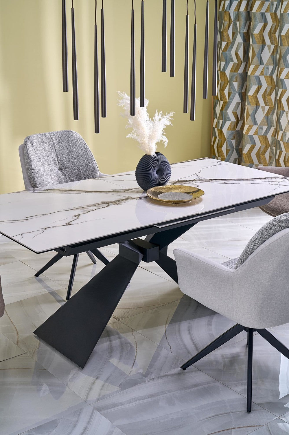 Galds Luciar 180/90/76 cm balts marmors/melns - N1 Home