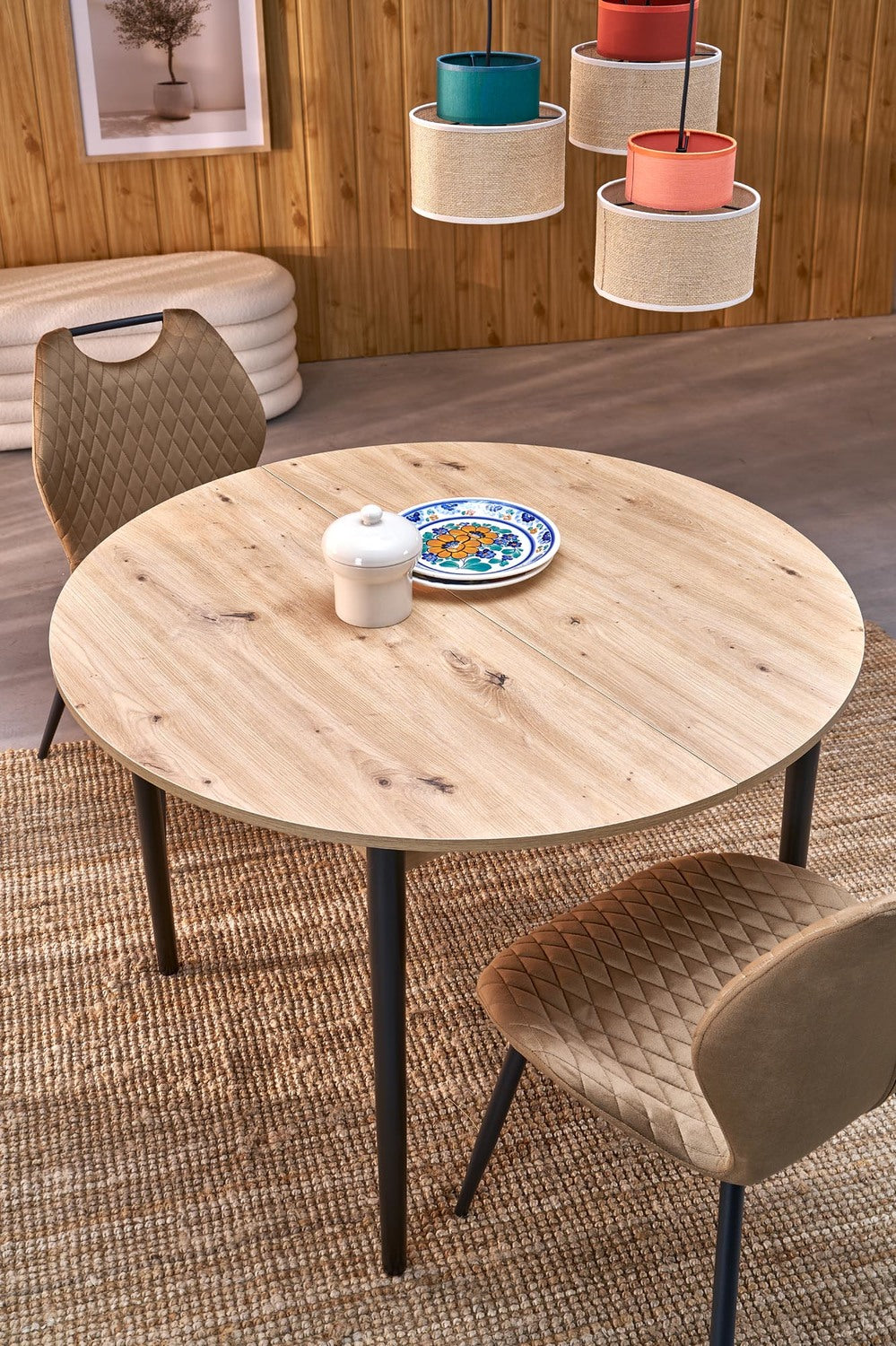 Galds Pivols 102/102/75 cm amatnieciskais ozols/melns - N1 Home