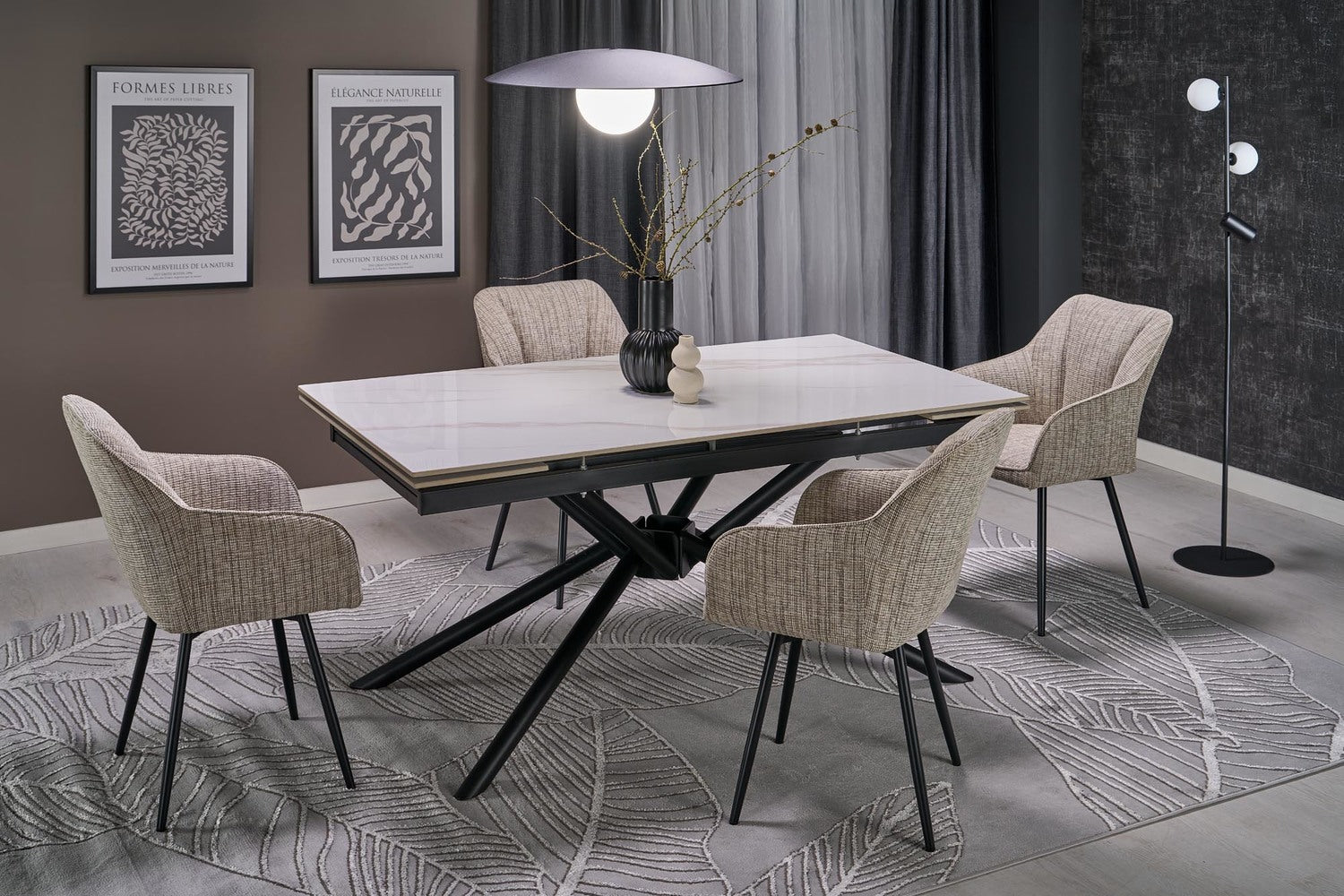 Galds Vitora 160/90/75 cm balts marmors/melns - N1 Home