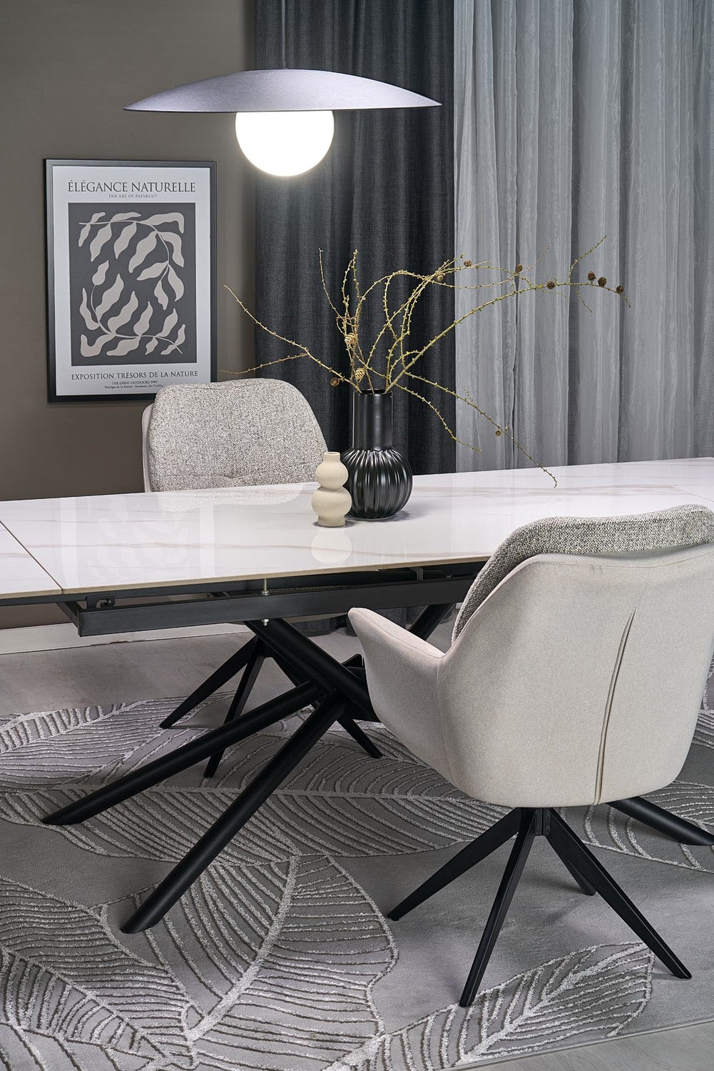 Galds Vitora 160/90/75 cm balts marmors/melns - N1 Home