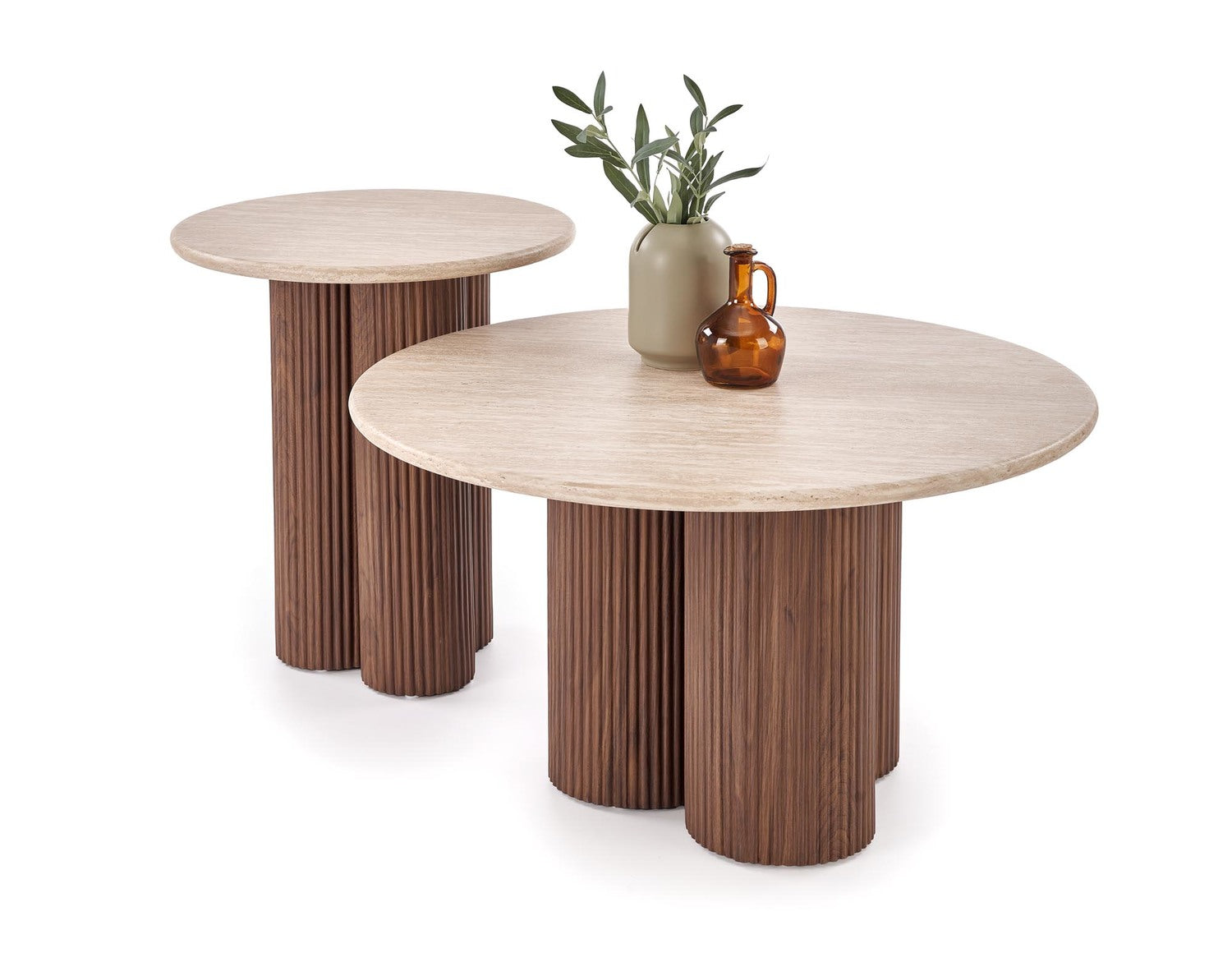 Kafijas galds Dori 50/56; 80/46 cm valrieksts/ travertīns - N1 Home