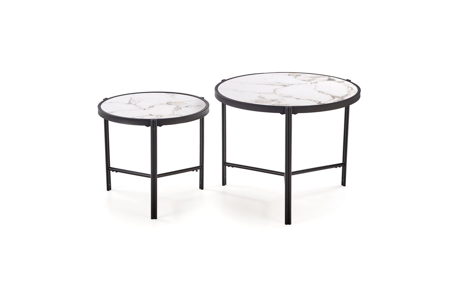 Kafijas galds (2) Fati 63/50 cm un 48/43 cm balts marmors/melns - N1 Home