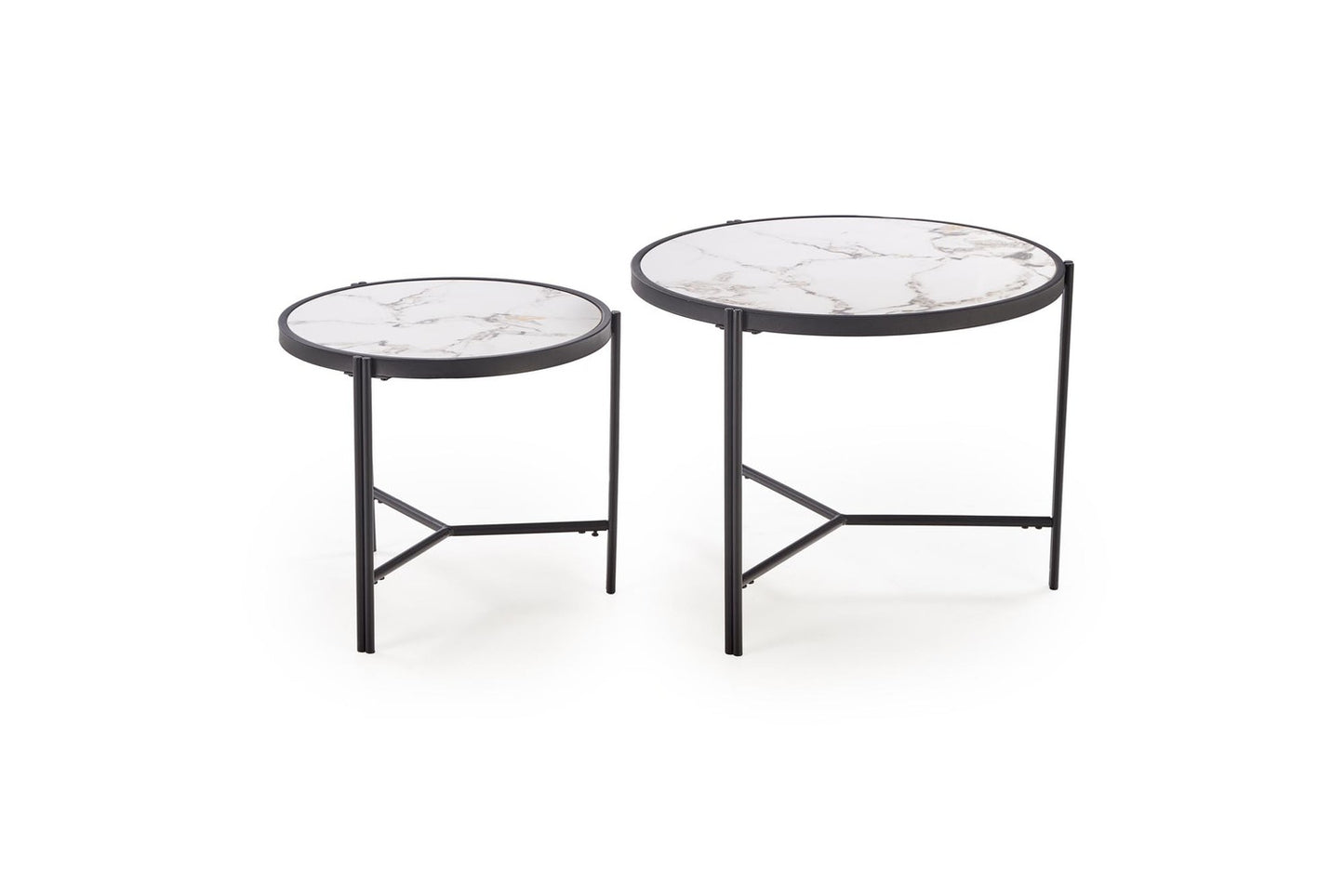 Kafijas galds (2) Fati 63/50 cm un 48/43 cm balts marmors/melns - N1 Home