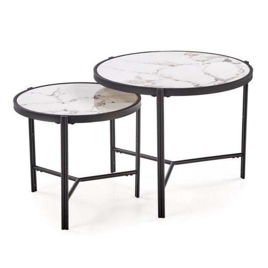 Kafijas galds (2) Fati 63/50 cm un 48/43 cm balts marmors/melns - N1 Home