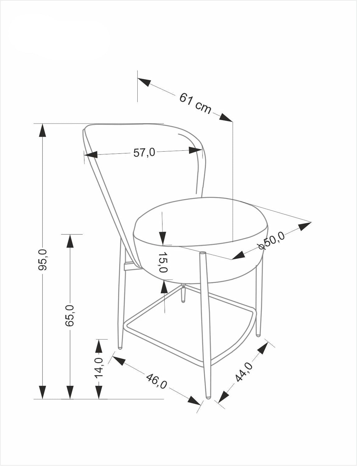 Bāra krēsls Bosko 57/61/95/65 cm bēšs - N1 Home