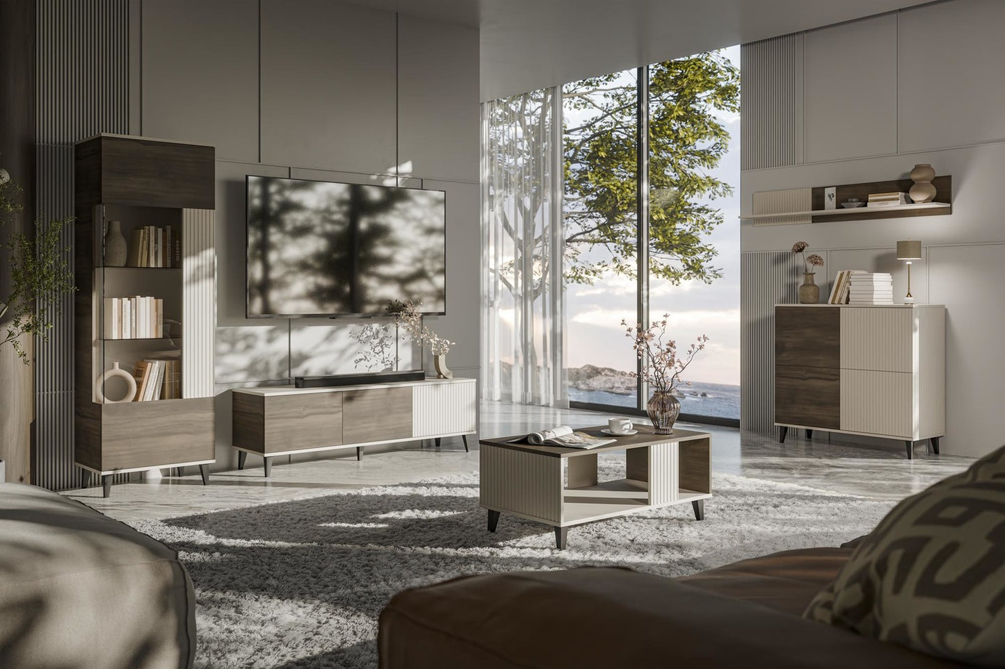 Kafijas galdiņš Berlin 92/50/40 cm kašmirs/ valrieksts - N1 Home