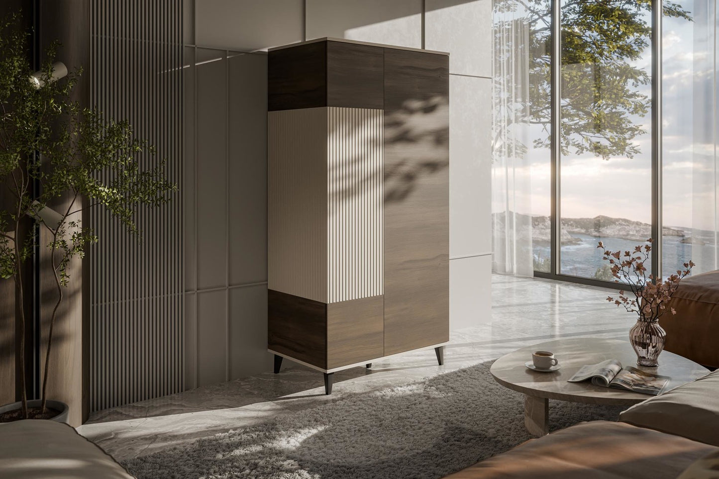 Skapis Berlin 90/55/182 cm kašmirs/valrieksts - N1 Home