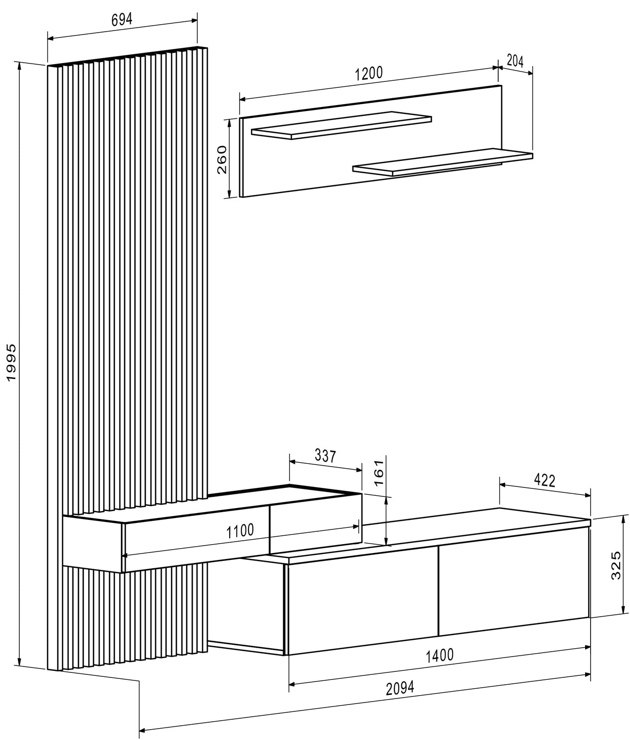 Mēbeļu komplekts Karmina 210 cm Artizan ozols/melns - N1 Home