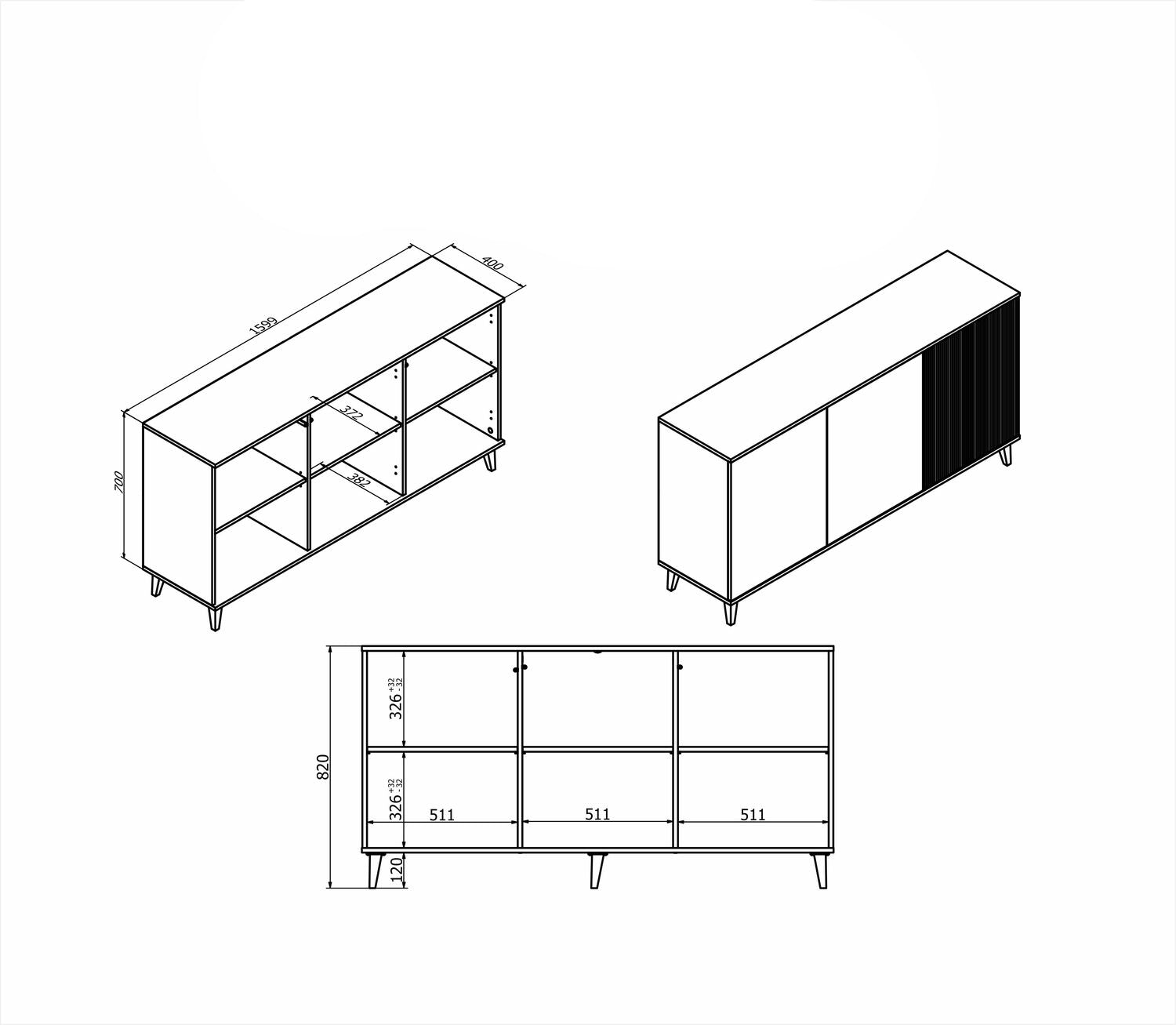 Kumode Berlin 160/40/82 cm kašmirs/valrieksts - N1 Home