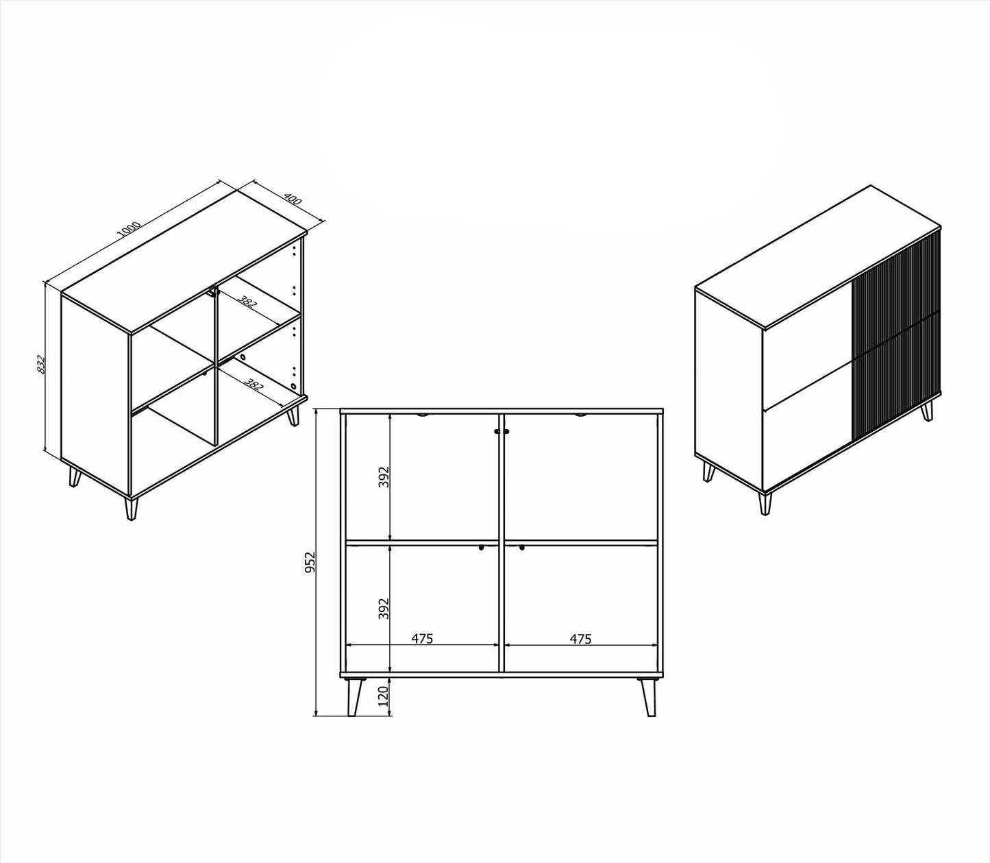 Kumode Berlin 100/40/95 cm kašmirs/valrieksts - N1 Home