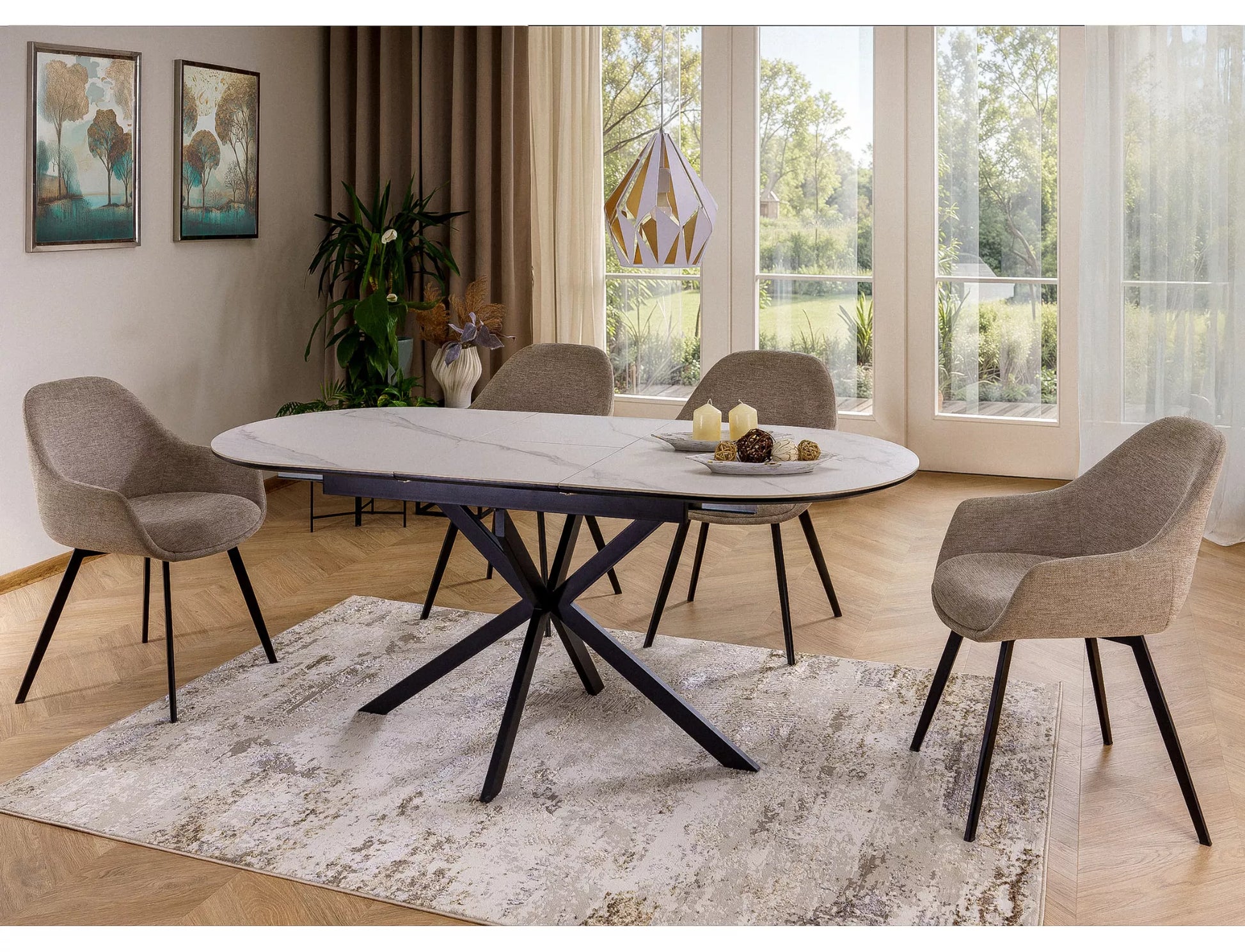 Galds Gast 100-135/100/75 cm matēts balts / matēts melns - N1 Home