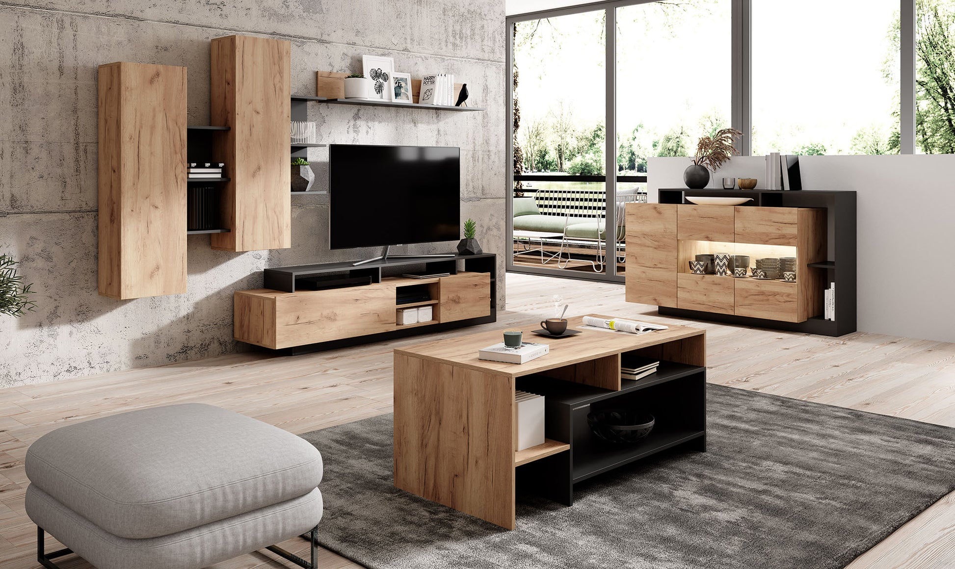 Komplekts Aliva 190/48/44 cm antracīts/ozols - N1 Home