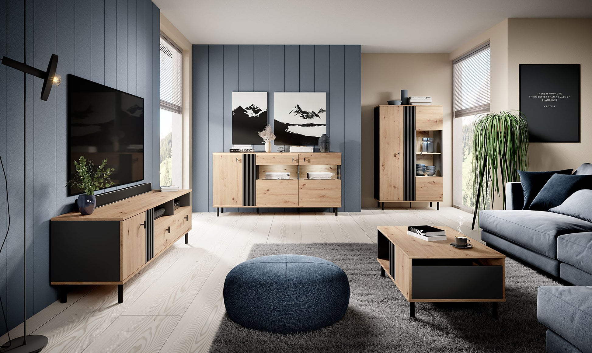 TV skapis Madi  138/49/40 cm artizan ozols/antracīts - N1 Home