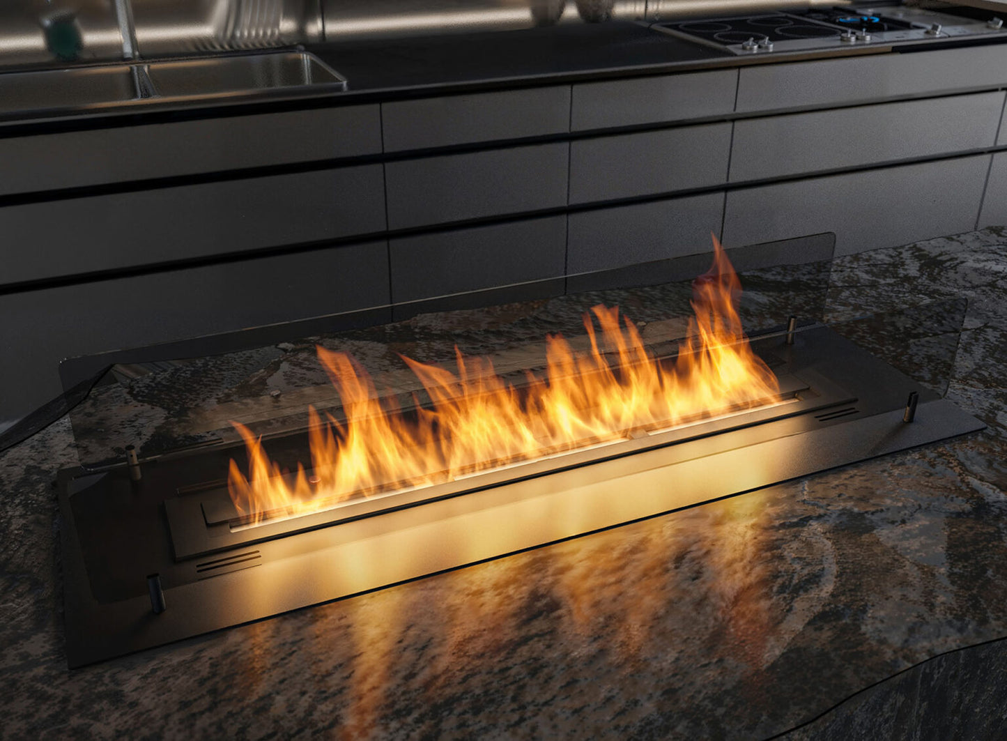 Biokamīns Inser 60/32/550; 100/32/50; 120/32/50 cm melns - N1 Home