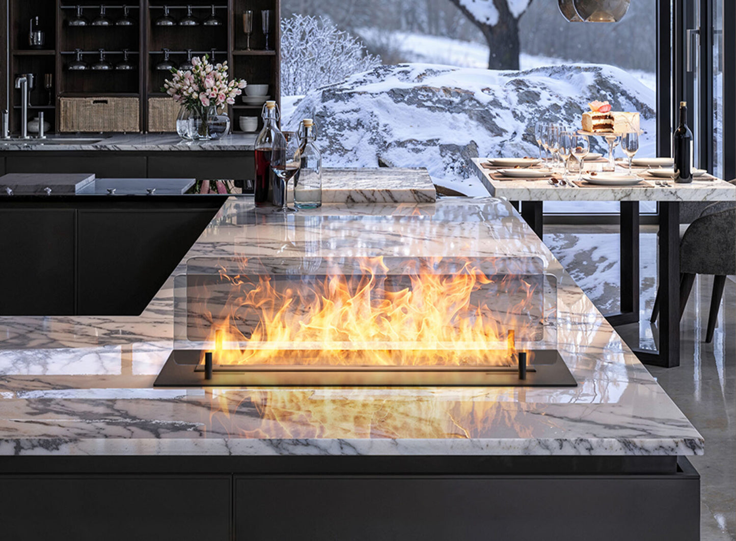 Biokamīns Inser 60/32/550; 100/32/50; 120/32/50 cm melns - N1 Home