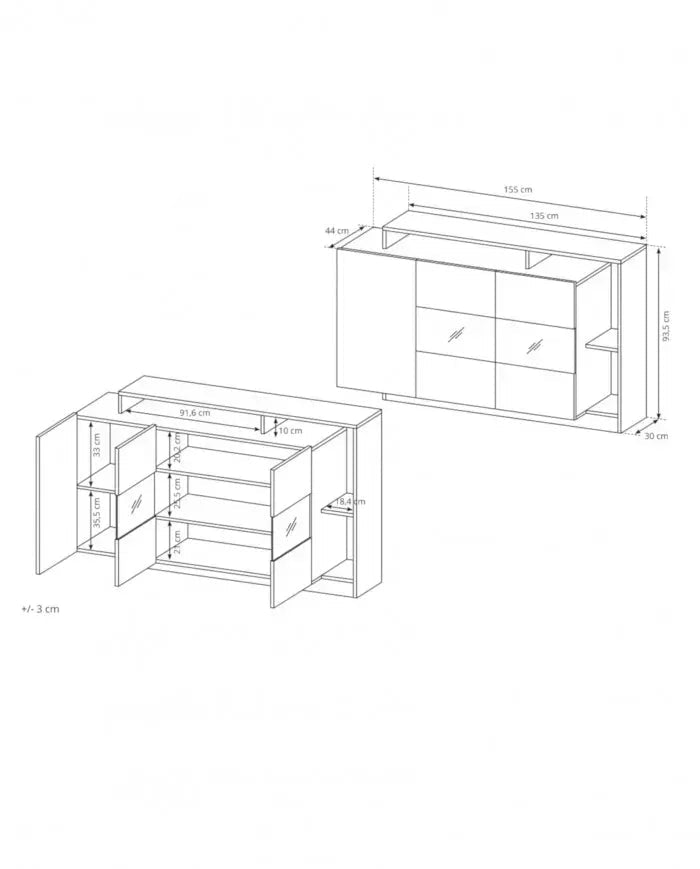 Kumode Aliva 155/44/93,5 cm antracīts/ozols - N1 Home