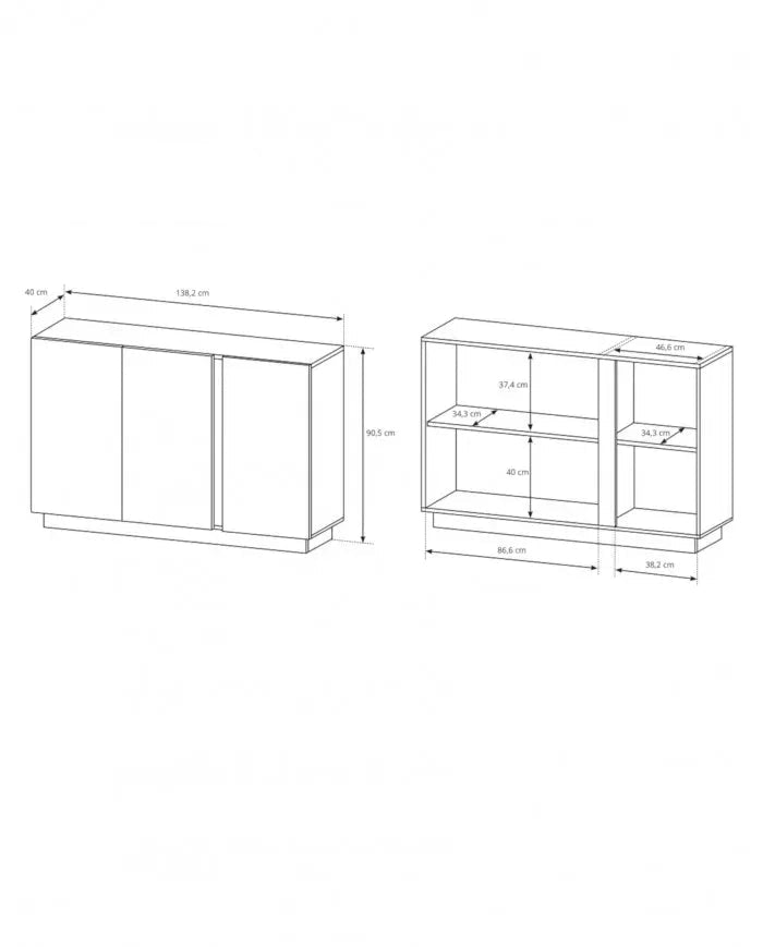 Kumode Arci 138,2/90,5/40 cm antracits/ozols - N1 Home