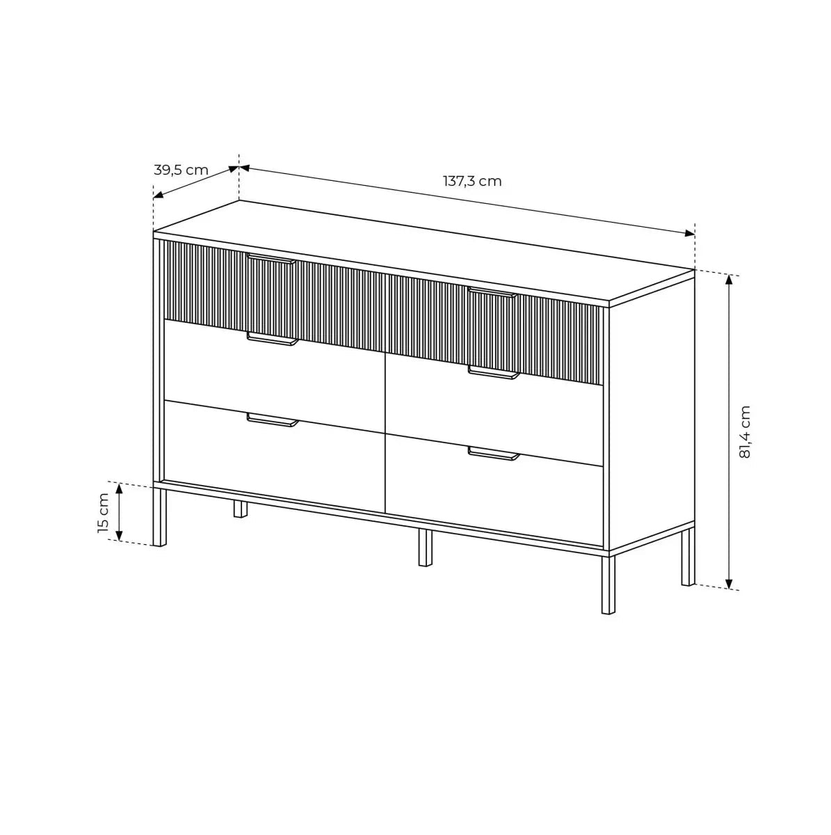 Kumode Balta 137/81/39 cm baltik ozols/melns - N1 Home