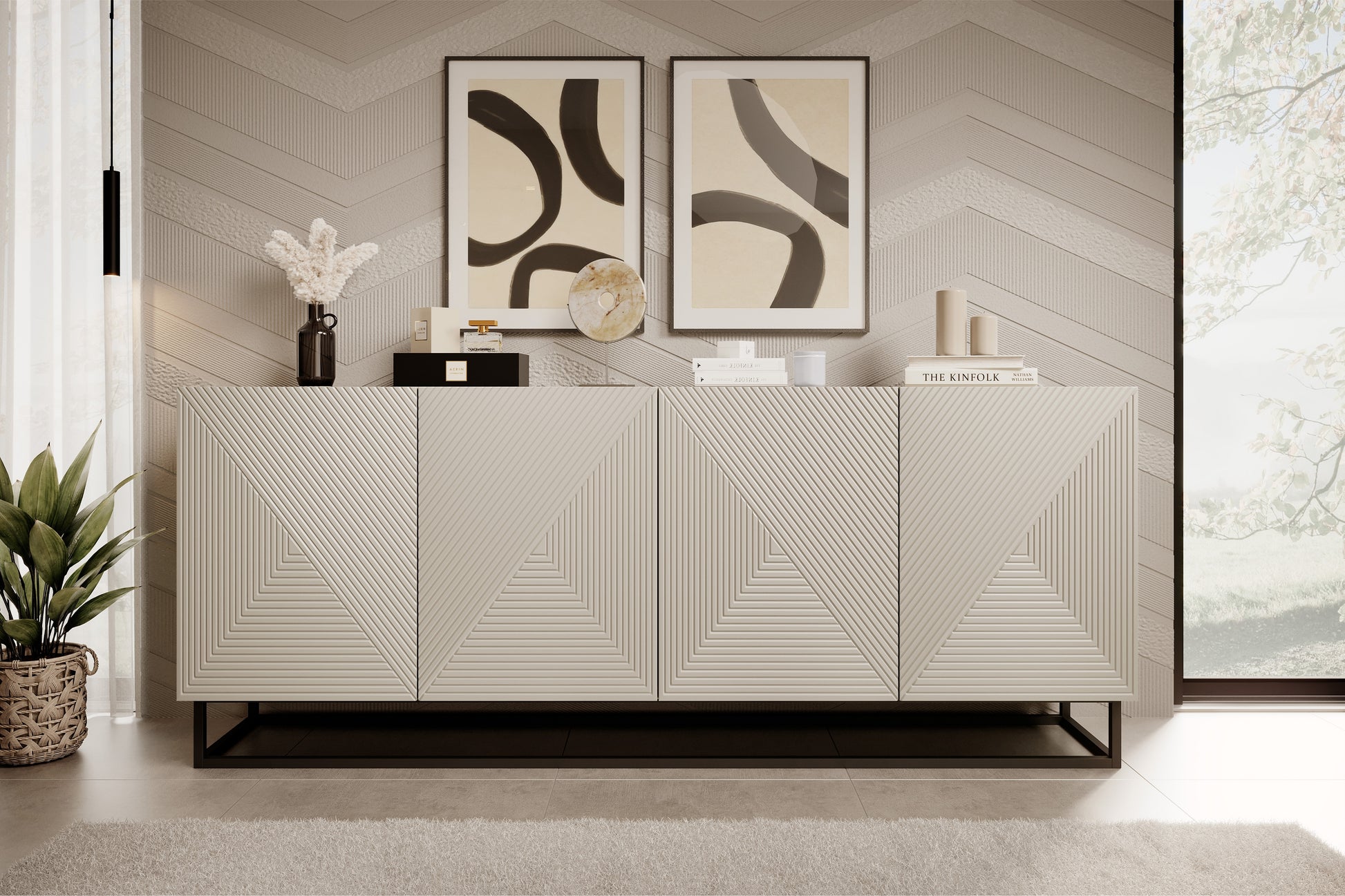 OSLO kumode ar metāla kājām 200/81/43 cm melns/kašmirs - N1 Home