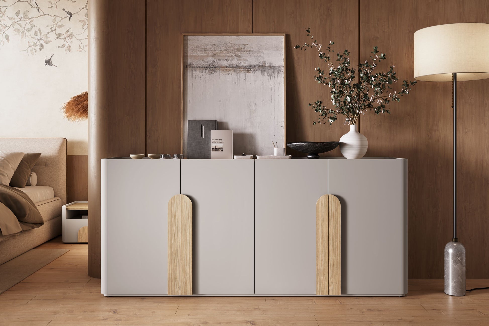 Kumode Amil 200/89/48 cm Kašmirs / Eļļots ozols / Gaišs ozols - N1 Home