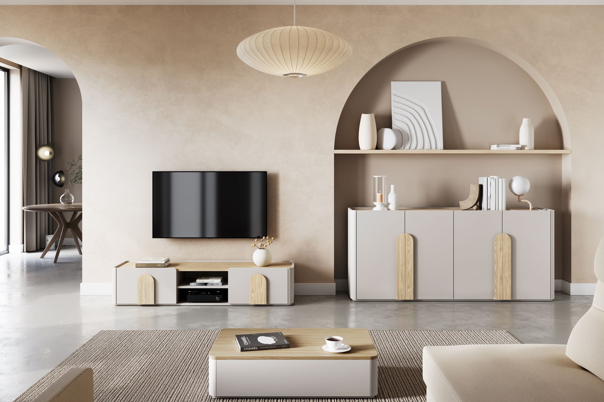 Kumode Amil 200/89/48 cm Kašmirs / Eļļots ozols / Gaišs ozols - N1 Home